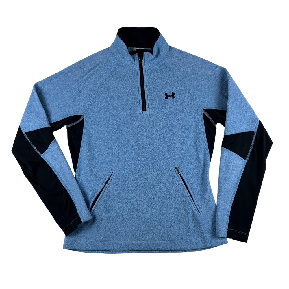 Under Armour Sweatshirt Womens Medium Blue Fleece 1/4 Zip Colorblock Pullover